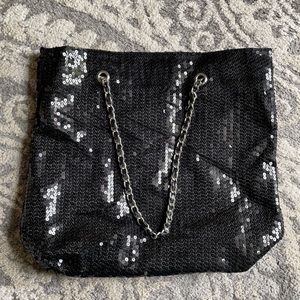 Black Sequin & chain link tote.